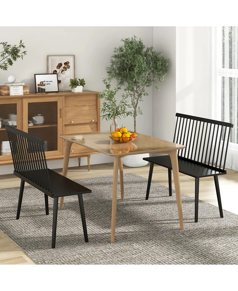 Gouun Entryway Bench for 2 with Spindle Back for Kitchen Dining Room Hallway