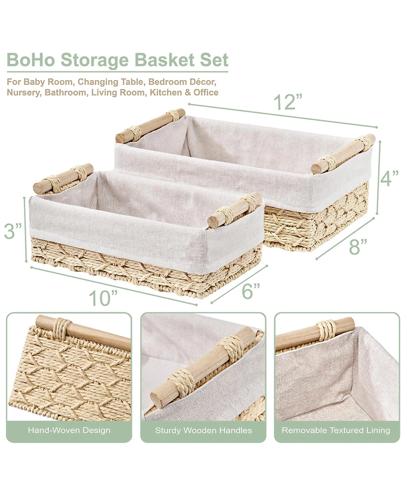 Sorbus 2-Pack Handmade Storage Paper Rope Baskets Set: Bohemian Design for Household Essentials - Durable, Compact, Perfect All Decor