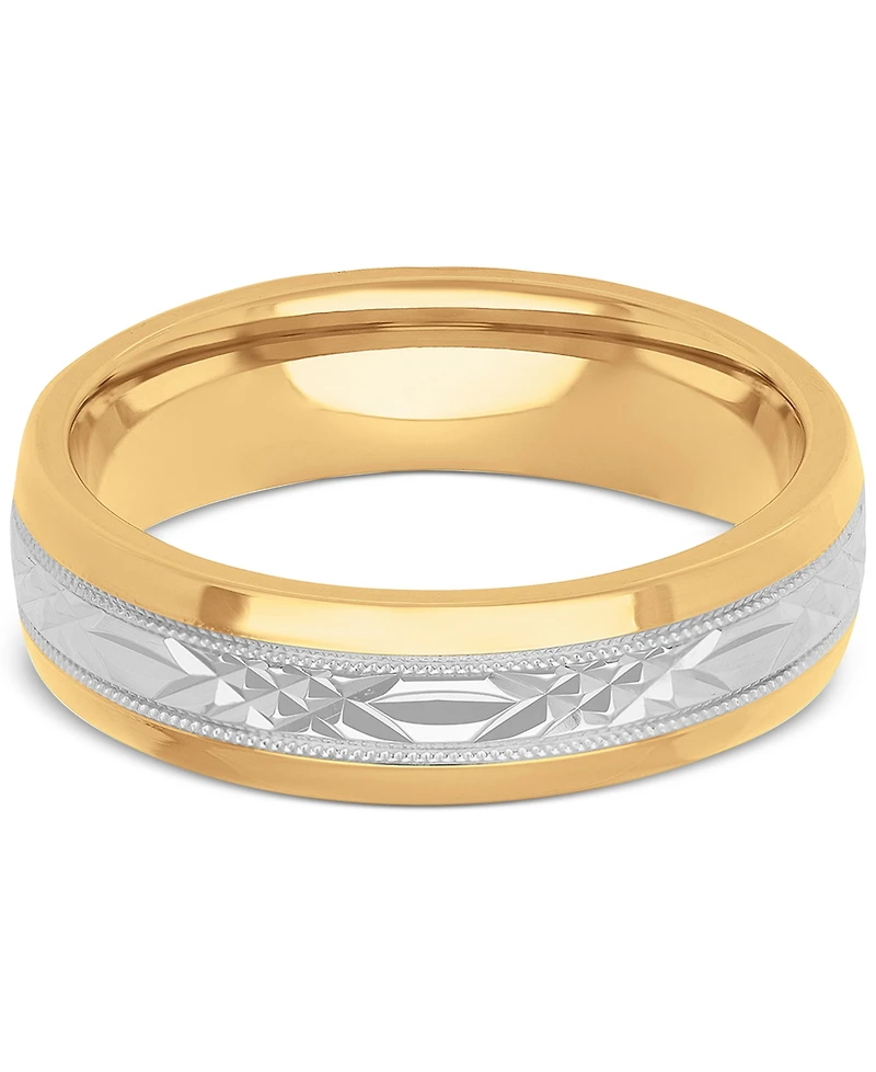 Men's Two-Tone Low Dome Textured Wedding Band Sterling Silver & 18k Gold-Plate