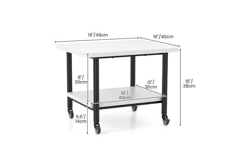 Under Desk Printer Stand with 360° Swivel Casters and Storage Shelves