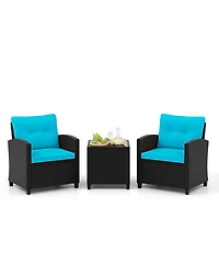 Gouun 3 Pieces Patio Furniture Set with Tempered Glass Table