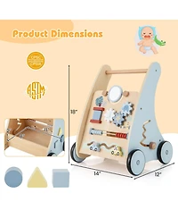 Gouun Wooden Baby Push and Pull Walker with Multi-Activity Learning Center