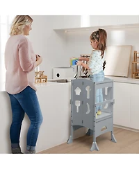 Gouun Boys Folding Wooden Step Stool with Lockable Safety Rail 3+