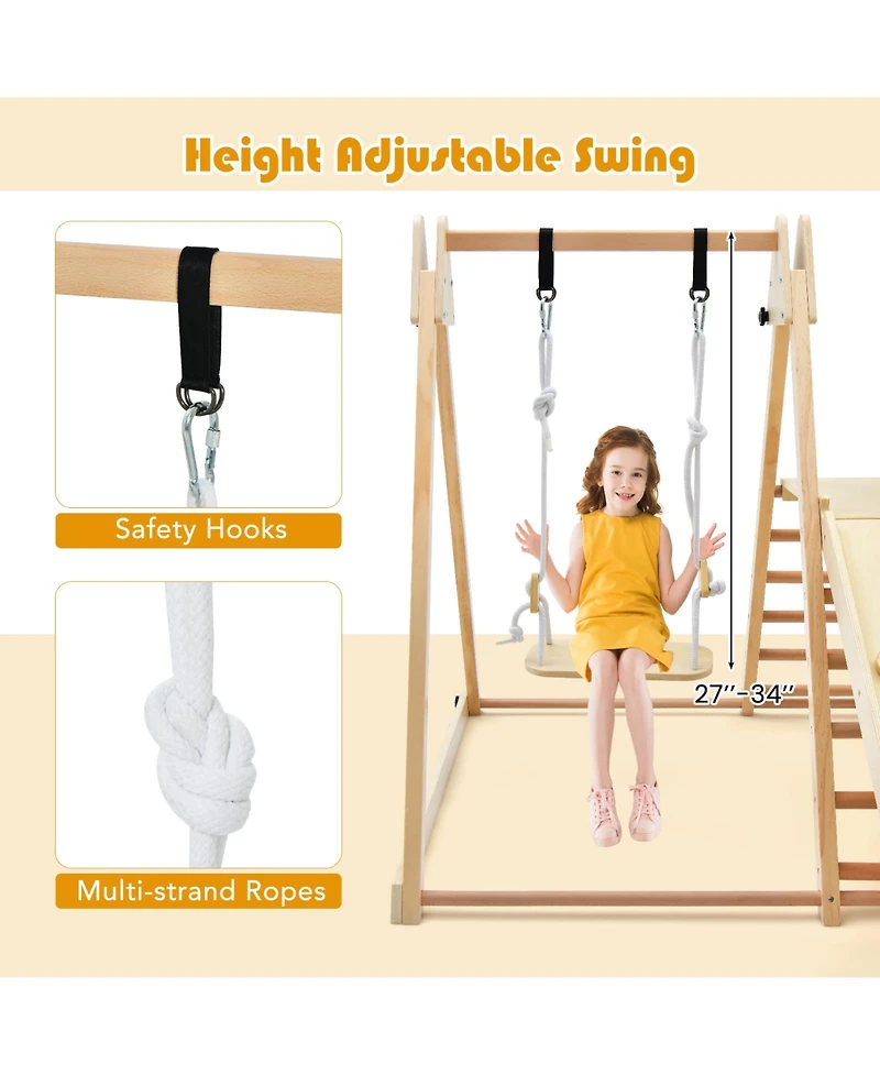 Gouun 5-in-1 Indoor Jungle Gym Foldable Climber Playset with Fun Slide and Adjustable Swing