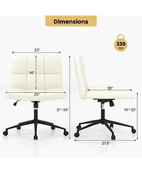 Gouun Height-adjustable Armless Desk Chair with Wheels for Home Office Make Up