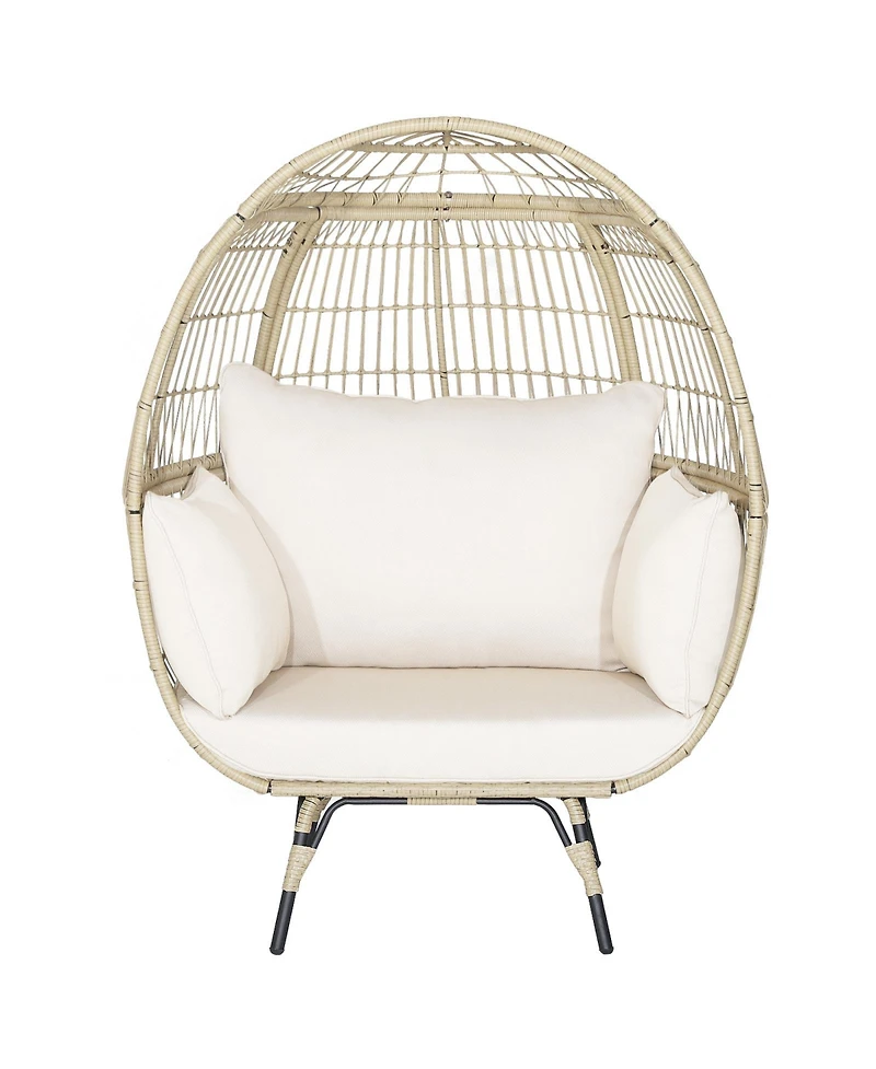 Gouun Oversized Patio Rattan Egg Lounge Chair with 4 Cushions