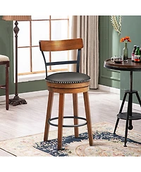 Gymax Set of 4 BarStool 25.5'' Swivel Counter Height Dining Chair with Rubber Wood Legs