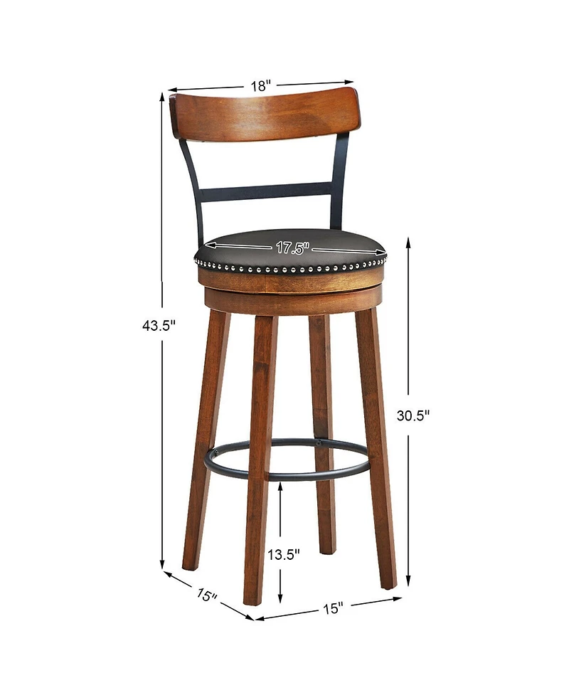 Gymax Set of BarStool 30.5'' Swivel Pub Height Dining Chair with Rubber Wood Legs