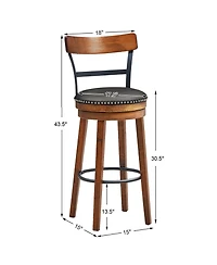 Gymax Set of BarStool 30.5'' Swivel Pub Height Dining Chair with Rubber Wood Legs