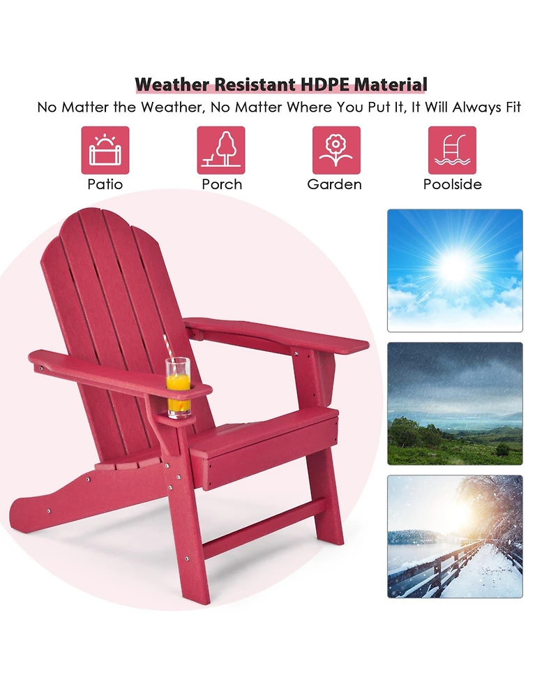 Gouun Outdoor Adirondack Chair with Built-in Cup Holder for Backyard Porch