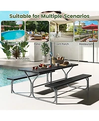 6 Feet Picnic Table Bench Set with Hdpe Tabletop for 8 Person
