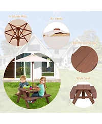 Gouun Outdoor 4-Seat Kid's Picnic Table Bench with Umbrella
