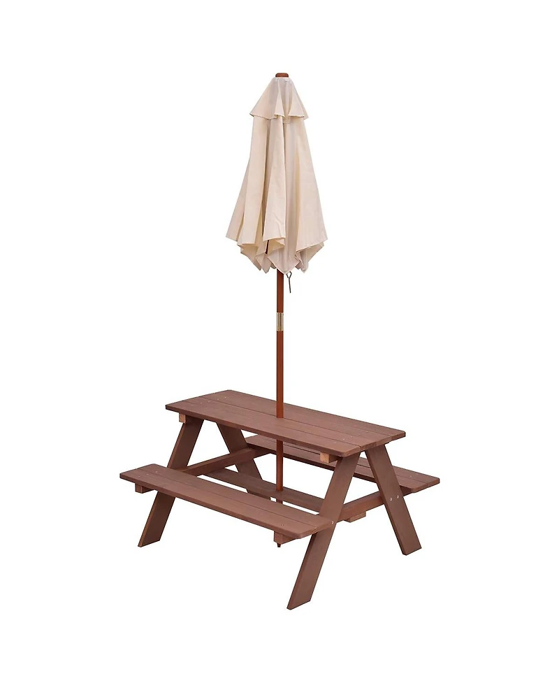 Gouun Outdoor 4-Seat Kid's Picnic Table Bench with Umbrella
