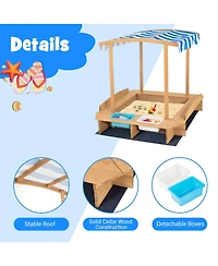 Gouun Kids Wooden Sandbox with Striped Canopy