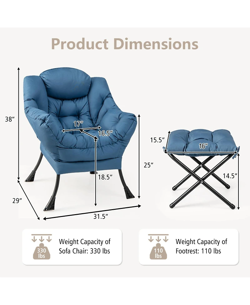 Gouun Modern Accent Sofa Chair with Folding Footrest and Side Pocket