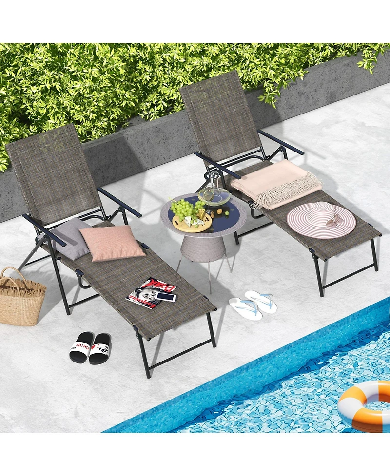 Gouun 2 Piece Patio Folding Chaise Lounge Chairs Recliner with 6-Level Backrest