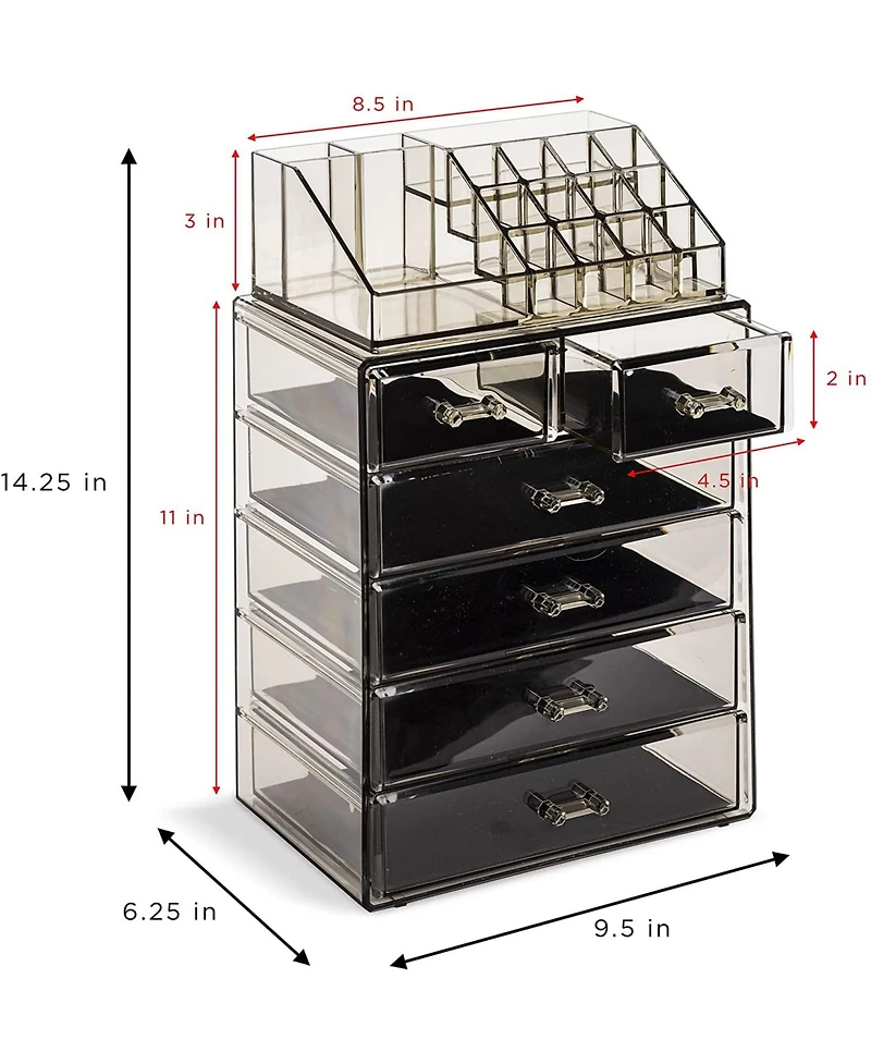 Sorbus 2 Piece Acrylic Makeup and Jewelry Storage Organizer Case (6 Drawers Lipstick Tray
