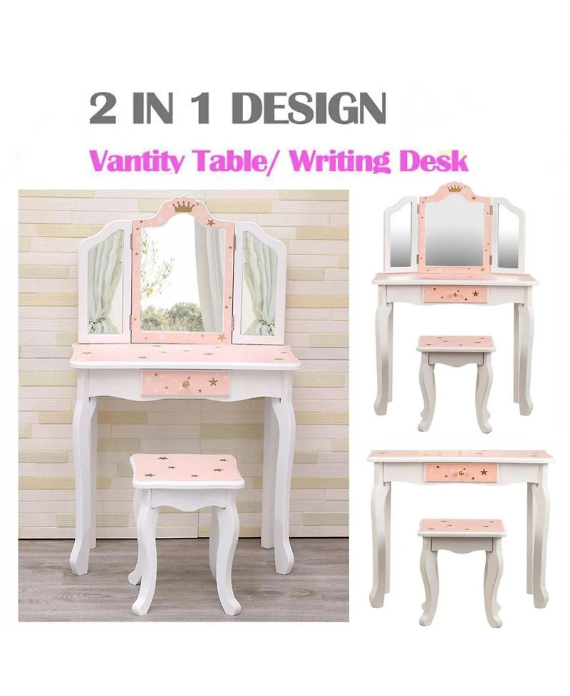 gaomon Kids Vanity Set, Girls Vanity Set with Mirror and Stool
