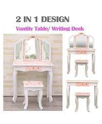 gaomon Kids Vanity Set, Girls Vanity Set with Mirror and Stool