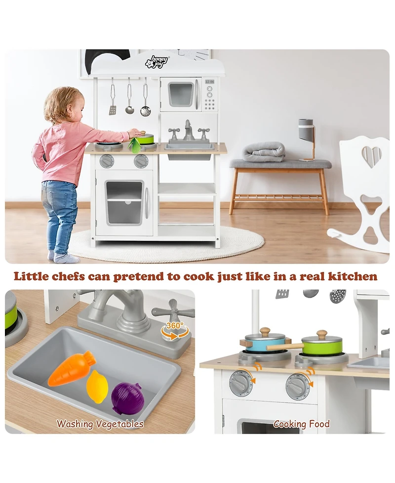 Gymax Wooden Pretend Play Kitchen Set for Kids Toddlers w/ Accessories & Sink