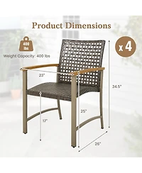 Gymax Outdoor Rattan Chair Set of 4 Patio Pe Wicker Dining Chairs w/ Acacia Wood Armrests Balcony Poolside