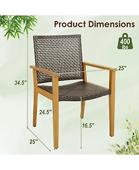 Gymax Outdoor Rattan Chair Set of 4 Patio Pe Wicker Dining Chairs w/ Sturdy Acacia Wood Frame