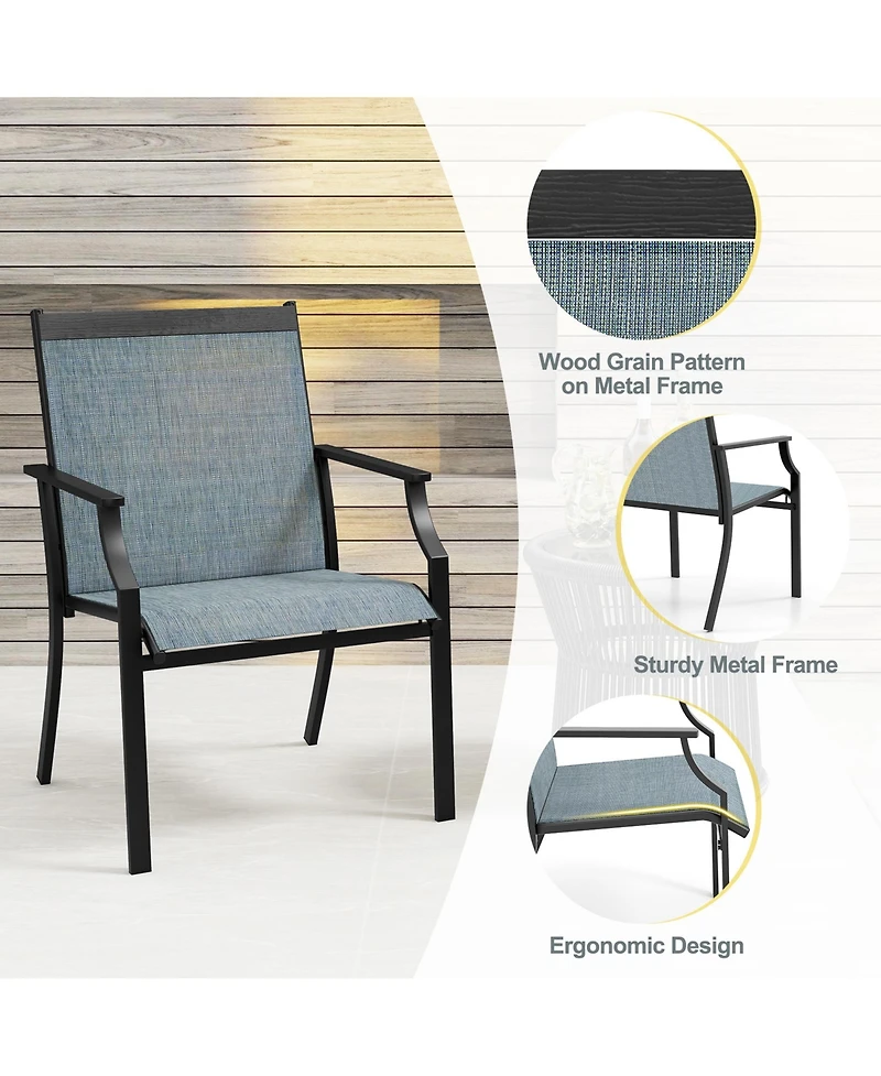 Gymax Set of 2 Patio Dining Chairs Outdoor Armchairs w/ Sturdy Metal Frame