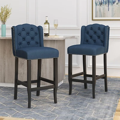 31" Tufted Wingback Bar Stools,Set of 2,for Kitchen Island or Bar-The Pop Home