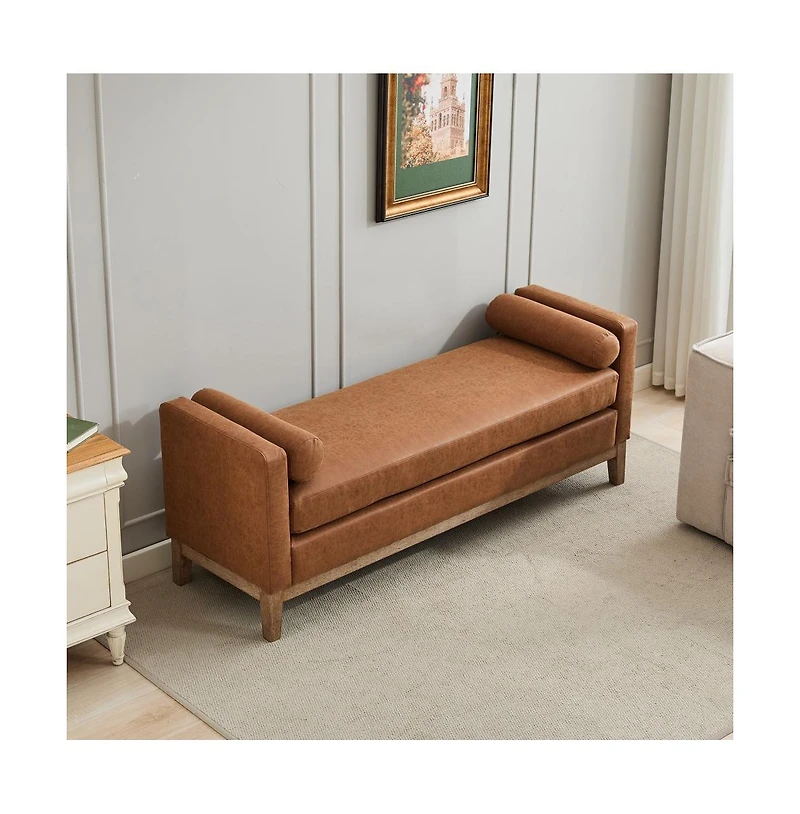 66" Upholstered Bench Daybed Ottoman with Wood Legs for Bedroom, Living Room, Entryway-The Pop Home
