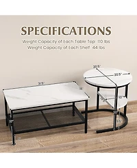 Gouun Set of 2 Nesting Table with Extra Storage Shelf for Living Room