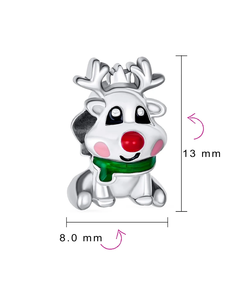 Bling Jewelry Christmas Cartoon Rudolph Red Nose Reindeer Charm Bead .925 Sterling Silver