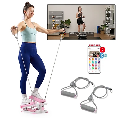 Sunny Health & Fitness Pink Smart Mini Stepper, Stair Step Stepper Full-Body Workout with Free SunnyFit App Connection
