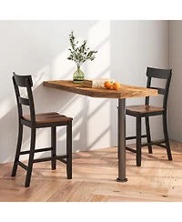 Farmhouse Dining Bar Stool Set of 2 with Solid Rubber Wood Frame