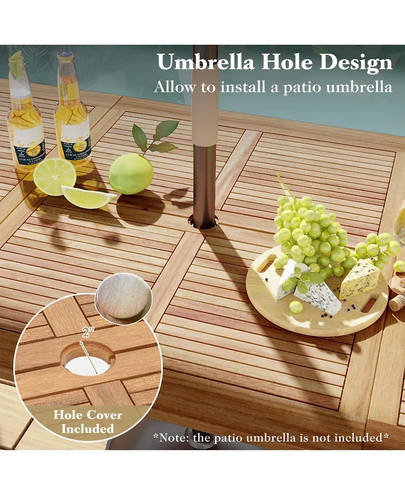 Gouun 86.5 Inch Rectangular Patio Dining Table for 8 with Acacia Wood Tabletop and Umbrella Hole-86.5 inches