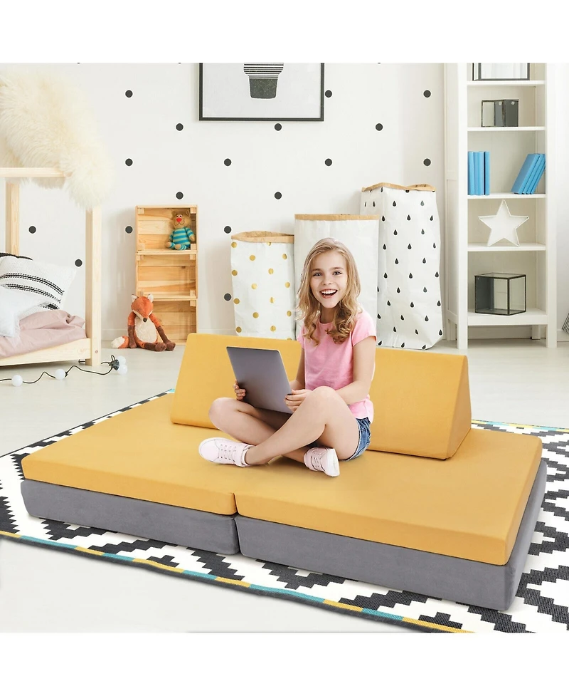 Gouun 4 Pieces Convertible Kids Couch Set with 2 Folding Mats