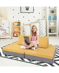 Gouun 4 Pieces Convertible Kids Couch Set with 2 Folding Mats