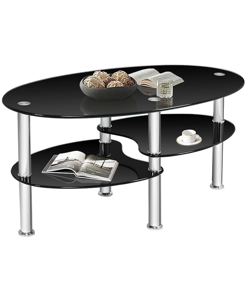 Gouun Tempered Glass Oval Side Table