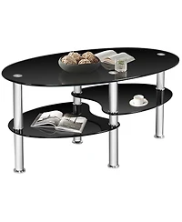 Gouun Tempered Glass Oval Side Table