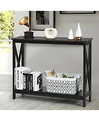 Gouun 2-Tier Console X-Design Sofa Side Accent Table-Wood Grain
