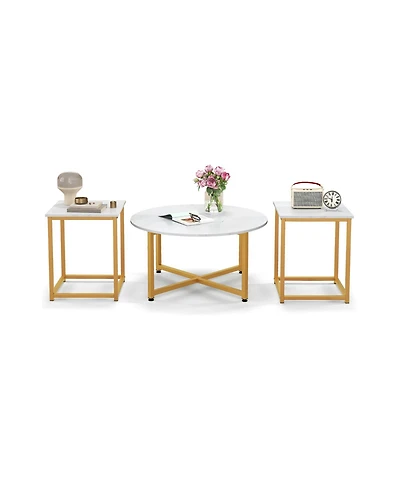Gouun 3-Piece Table Set Round Table and 2PCS Square End Tables