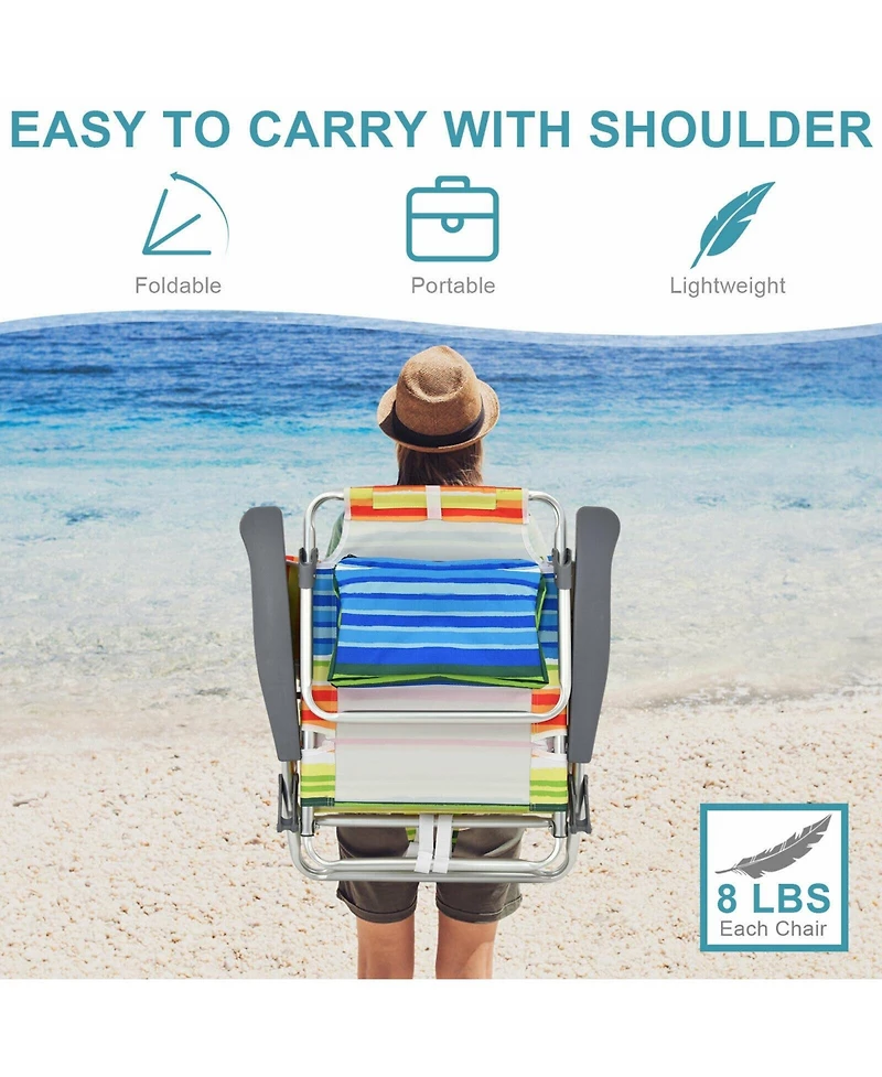 Gouun 2-Pack Folding Backpack Beach Chair 5-Position Outdoor Reclining Chairs with Pillow