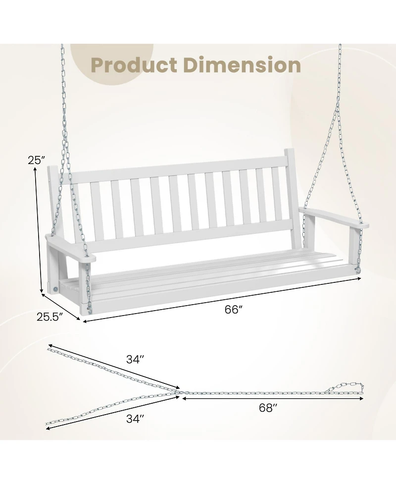 Gouun 3-Person Wooden Outdoor Porch Swing with 800 lbs Weight Capacity