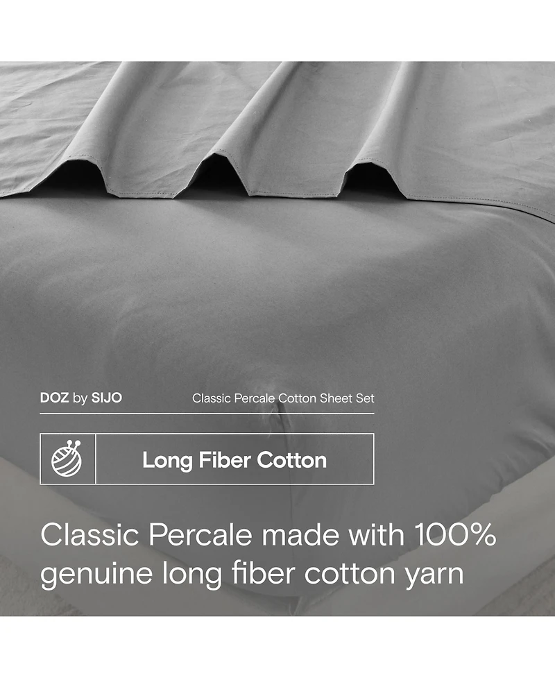 Doz by Sijo Doz 100% Long Staple Cotton Sheet Set, Classic Percale, Hotel Cool Crisp, Breathable, Durable