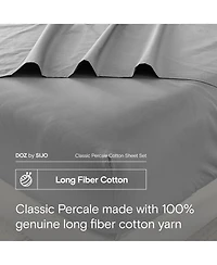 Doz by Sijo Doz 100% Long Staple Cotton Sheet Set, Classic Percale, Hotel Cool Crisp, Breathable, Durable