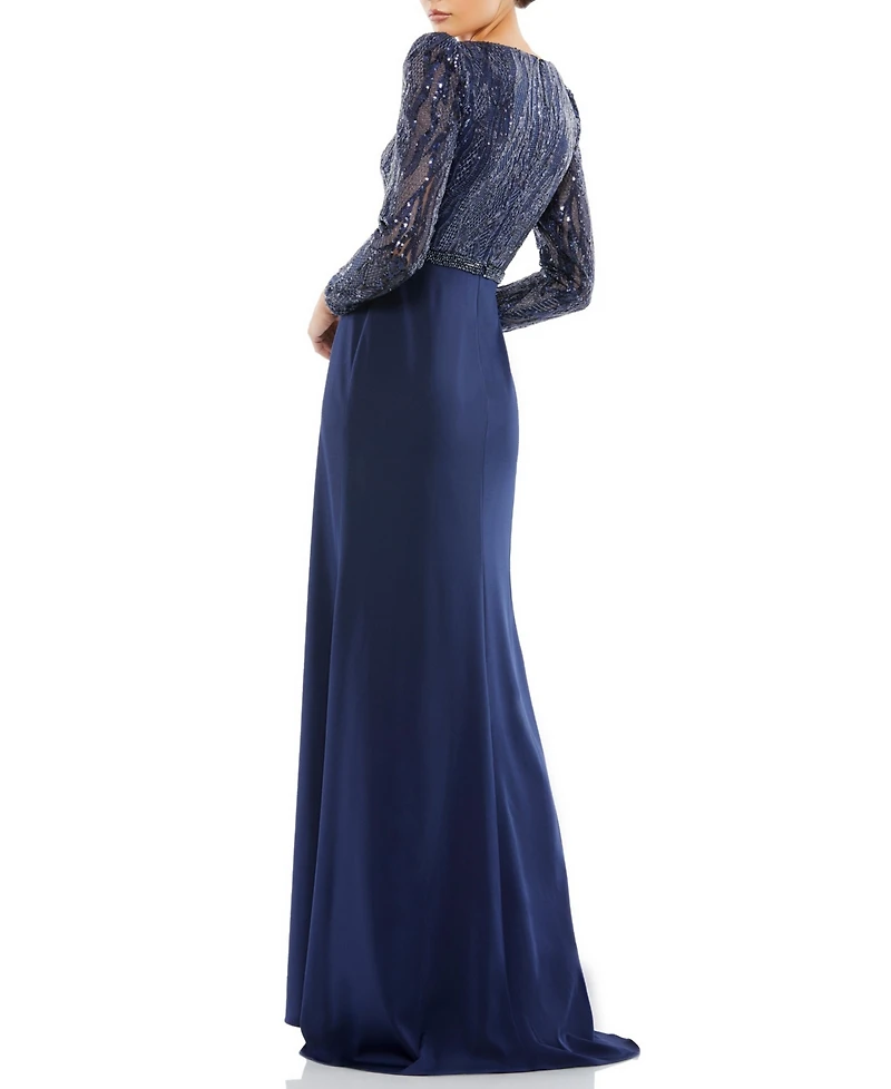 Mac Duggal Women's Embellished Long Sleeve Bodice Column Dress