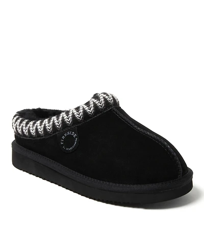 Dearfoams Women's Fireside Greta Genuine Shearling Clog Slipper with Embroidery