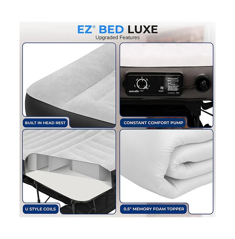 SereneLife Luxe Series Ez Bed, Queen Air Mattress with Frame & Memory Foam Cover