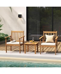 3 Pieces Patio Wood Furniture Set with soft Cushions for Porch
