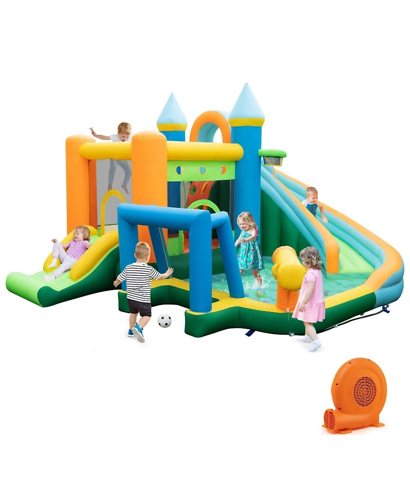Gouun Inflatable Water Slide with Dual Slides and Splash Pool Bounce House with 680W Blower