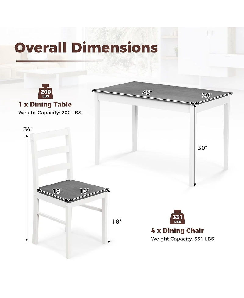 Gouun 5-Piece Wooden Dining Set with Rectangular Table and 4 Chairs